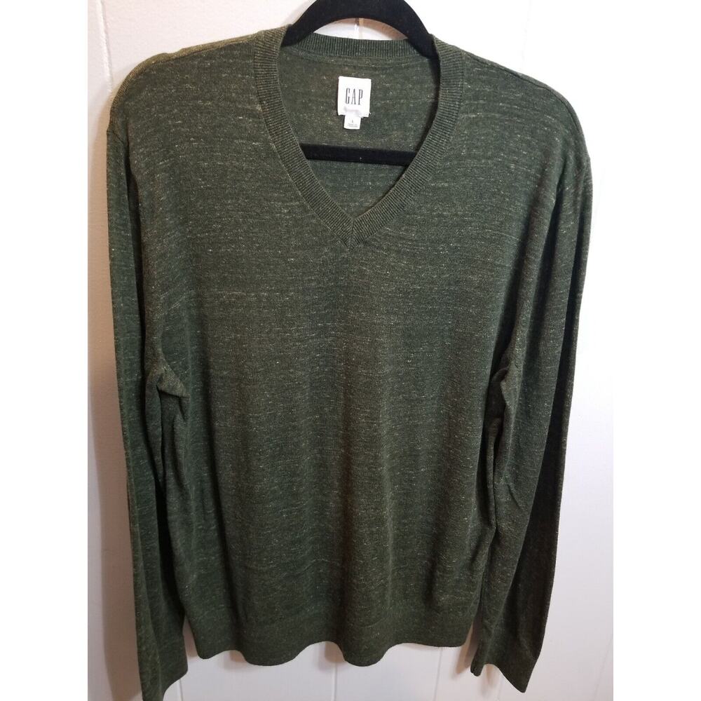 Gap Mens Sz Large Heathered Green Lightweight‎ Pullover V Neck Sweater